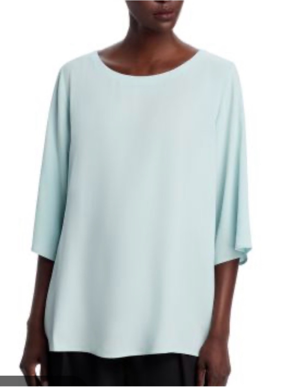 Eileen Fisher 100% Silk Pale Aqua Boatneck Blouse